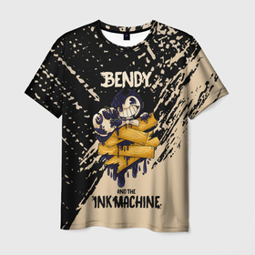 Мужская футболка 3D с принтом bendy and the ink machine   краска в Санкт-Петербурге, 100% полиэфир | прямой крой, круглый вырез горловины, длина до линии бедер | Тематика изображения на принте: 