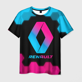 Мужская футболка 3D с принтом Renault   neon gradient в Белгороде, 100% полиэфир | прямой крой, круглый вырез горловины, длина до линии бедер | Тематика изображения на принте: 