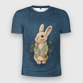 Мужская футболка 3D Slim с принтом Кролик с фонариком в Белгороде, 100% полиэстер с улучшенными характеристиками | приталенный силуэт, круглая горловина, широкие плечи, сужается к линии бедра | 