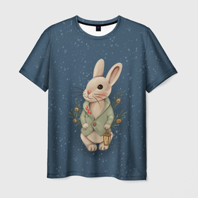 Мужская футболка 3D с принтом Кролик с фонариком в Белгороде, 100% полиэфир | прямой крой, круглый вырез горловины, длина до линии бедер | 