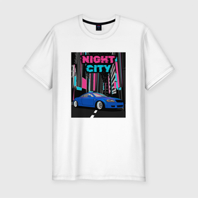 Мужская футболка хлопок Slim с принтом Audi TT 8N Night City в Кировске, 92% хлопок, 8% лайкра | приталенный силуэт, круглый вырез ворота, длина до линии бедра, короткий рукав | 