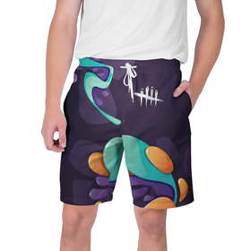 Мужские шорты 3D с принтом Dead by Daylight graffity splash в Тюмени,  полиэстер 100% | прямой крой, два кармана без застежек по бокам. Мягкая трикотажная резинка на поясе, внутри которой широкие завязки. Длина чуть выше колен | 