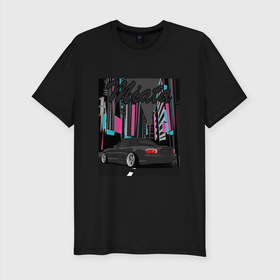 Мужская футболка хлопок Slim с принтом Black Miata Tokyo Night в Санкт-Петербурге, 92% хлопок, 8% лайкра | приталенный силуэт, круглый вырез ворота, длина до линии бедра, короткий рукав | Тематика изображения на принте: 