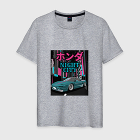 Мужская футболка хлопок с принтом Honda NSX Night City в Екатеринбурге, 100% хлопок | прямой крой, круглый вырез горловины, длина до линии бедер, слегка спущенное плечо. | Тематика изображения на принте: 