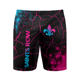 Мужские шорты спортивные с принтом Saints Row   neon gradient: надпись, символ ,  |  | 