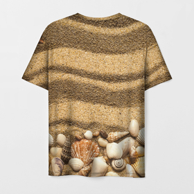 Мужская футболка 3D с принтом Ракушки на песчаном берегу в Кировске, 100% полиэфир | прямой крой, круглый вырез горловины, длина до линии бедер | 