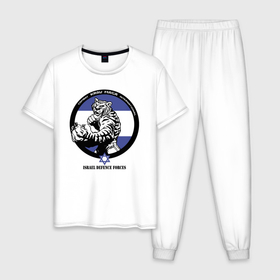 Мужская пижама хлопок с принтом Krav maga tiger emblem в Тюмени, 100% хлопок | брюки и футболка прямого кроя, без карманов, на брюках мягкая резинка на поясе и по низу штанин
 | Тематика изображения на принте: 