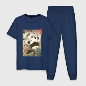 Мужская пижама хлопок с принтом Панда и бабочка   Японская гравюра Укиё Э , 100% хлопок | брюки и футболка прямого кроя, без карманов, на брюках мягкая резинка на поясе и по низу штанин
 | 