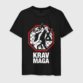 Мужская футболка хлопок с принтом Krav maga octagon   ring в Петрозаводске, 100% хлопок | прямой крой, круглый вырез горловины, длина до линии бедер, слегка спущенное плечо. | 