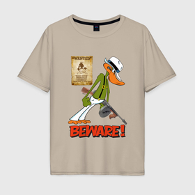 Мужская футболка хлопок Oversize с принтом Криминальная утка в Тюмени, 100% хлопок | свободный крой, круглый ворот, “спинка” длиннее передней части | 