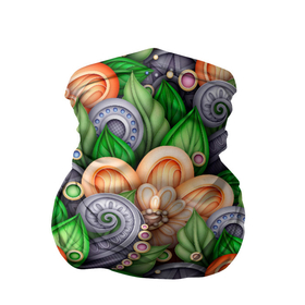 Бандана-труба 3D с принтом Объемные лепестки цветов и листья в Белгороде, 100% полиэстер, ткань с особыми свойствами — Activecool | плотность 150‒180 г/м2; хорошо тянется, но сохраняет форму | 