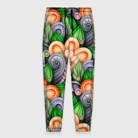 Мужские брюки 3D с принтом Объемные лепестки цветов и листья в Белгороде, 100% полиэстер | манжеты по низу, эластичный пояс регулируется шнурком, по бокам два кармана без застежек, внутренняя часть кармана из мелкой сетки | 