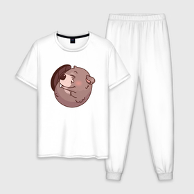 Мужская пижама хлопок с принтом Бобер сладко спит в Новосибирске, 100% хлопок | брюки и футболка прямого кроя, без карманов, на брюках мягкая резинка на поясе и по низу штанин
 | 