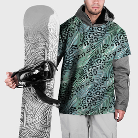 Накидка на куртку 3D с принтом Листья пальмы на леопардовом серо   зеленом фоне , 100% полиэстер |  | 