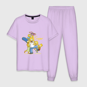 Мужская пижама хлопок с принтом Симпсоны и пончики в Белгороде, 100% хлопок | брюки и футболка прямого кроя, без карманов, на брюках мягкая резинка на поясе и по низу штанин
 | 