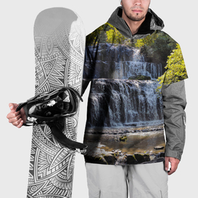 Накидка на куртку 3D с принтом Водопад, солнечные лучи и лес в Екатеринбурге, 100% полиэстер |  | Тематика изображения на принте: 
