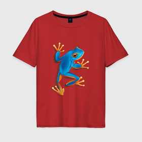 Мужская футболка хлопок Oversize с принтом Реалистичная синяя тропическая лягушка в Санкт-Петербурге, 100% хлопок | свободный крой, круглый ворот, “спинка” длиннее передней части | Тематика изображения на принте: 