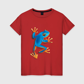 Женская футболка хлопок с принтом Реалистичная синяя тропическая лягушка в Белгороде, 100% хлопок | прямой крой, круглый вырез горловины, длина до линии бедер, слегка спущенное плечо | 