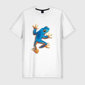 Мужская футболка хлопок Slim с принтом Реалистичная синяя тропическая лягушка , 92% хлопок, 8% лайкра | приталенный силуэт, круглый вырез ворота, длина до линии бедра, короткий рукав | 