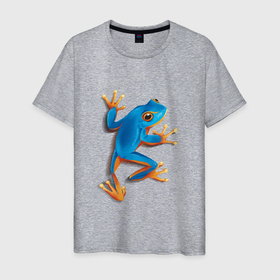 Мужская футболка хлопок с принтом Реалистичная синяя тропическая лягушка , 100% хлопок | прямой крой, круглый вырез горловины, длина до линии бедер, слегка спущенное плечо. | 