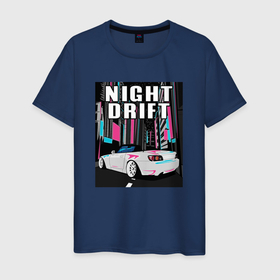 Мужская футболка хлопок с принтом Honda S2000 Night Drift в Тюмени, 100% хлопок | прямой крой, круглый вырез горловины, длина до линии бедер, слегка спущенное плечо. | Тематика изображения на принте: 