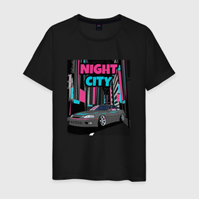 Мужская футболка хлопок с принтом Toyota Soarer Night City , 100% хлопок | прямой крой, круглый вырез горловины, длина до линии бедер, слегка спущенное плечо. | 