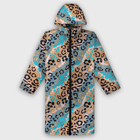 Мужской дождевик 3D с принтом Леопардовый узор на синих и бежевых диагональных полосах ,  |  | 