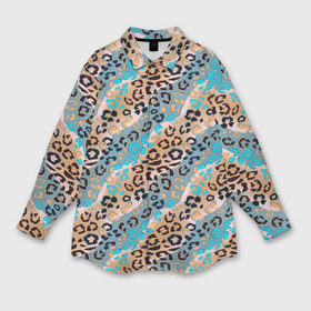 Мужская рубашка oversize 3D с принтом Леопардовый узор на синих и бежевых диагональных полосах в Тюмени,  |  | 
