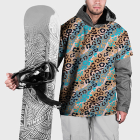 Накидка на куртку 3D с принтом Леопардовый узор на синих и бежевых диагональных полосах в Тюмени, 100% полиэстер |  | 