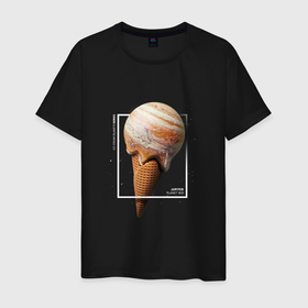 Мужская футболка хлопок с принтом Космическое мороженое планета Юпитер в Екатеринбурге, 100% хлопок | прямой крой, круглый вырез горловины, длина до линии бедер, слегка спущенное плечо. | 