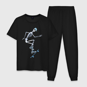 Мужская пижама хлопок с принтом Скелет на скейтборде   рентген в Петрозаводске, 100% хлопок | брюки и футболка прямого кроя, без карманов, на брюках мягкая резинка на поясе и по низу штанин
 | 