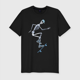 Мужская футболка хлопок Slim с принтом Скелет на скейтборде   рентген в Кировске, 92% хлопок, 8% лайкра | приталенный силуэт, круглый вырез ворота, длина до линии бедра, короткий рукав | 