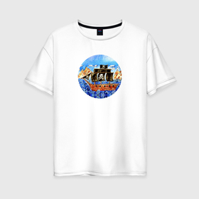 Женская футболка хлопок Oversize с принтом Рисунок пиратского корабля в бухте в Курске, 100% хлопок | свободный крой, круглый ворот, спущенный рукав, длина до линии бедер
 | 