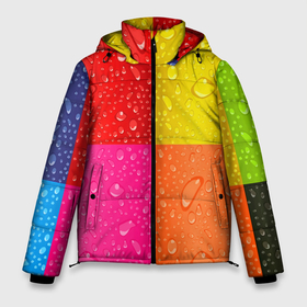 Мужская зимняя куртка 3D с принтом Капли дождя на цветных подложках   паттерн в Санкт-Петербурге, верх — 100% полиэстер; подкладка — 100% полиэстер; утеплитель — 100% полиэстер | длина ниже бедра, свободный силуэт Оверсайз. Есть воротник-стойка, отстегивающийся капюшон и ветрозащитная планка. 

Боковые карманы с листочкой на кнопках и внутренний карман на молнии. | Тематика изображения на принте: 