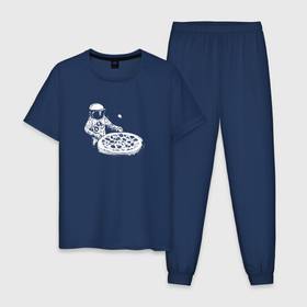 Мужская пижама хлопок с принтом Space breakfast в Новосибирске, 100% хлопок | брюки и футболка прямого кроя, без карманов, на брюках мягкая резинка на поясе и по низу штанин
 | 