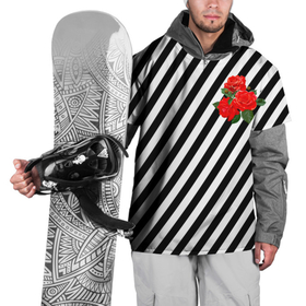 Накидка на куртку 3D с принтом Черно белые полоски с букетом роз в Курске, 100% полиэстер |  | Тематика изображения на принте: 