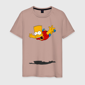Мужская футболка хлопок с принтом Барт Симпсон   падение , 100% хлопок | прямой крой, круглый вырез горловины, длина до линии бедер, слегка спущенное плечо. | 