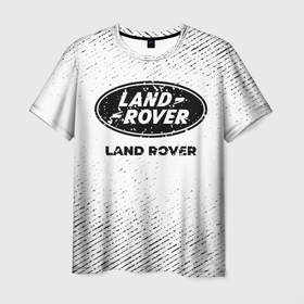 Мужская футболка 3D с принтом Land Rover с потертостями на светлом фоне в Санкт-Петербурге, 100% полиэфир | прямой крой, круглый вырез горловины, длина до линии бедер | 