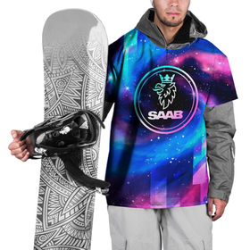 Накидка на куртку 3D с принтом Saab неоновый космос , 100% полиэстер |  | Тематика изображения на принте: 