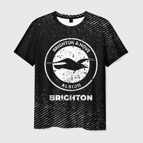 Мужская футболка 3D с принтом Brighton с потертостями на темном фоне в Петрозаводске, 100% полиэфир | прямой крой, круглый вырез горловины, длина до линии бедер | 