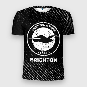 Мужская футболка 3D Slim с принтом Brighton с потертостями на темном фоне в Санкт-Петербурге, 100% полиэстер с улучшенными характеристиками | приталенный силуэт, круглая горловина, широкие плечи, сужается к линии бедра | 