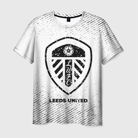 Мужская футболка 3D с принтом Leeds United с потертостями на светлом фоне в Курске, 100% полиэфир | прямой крой, круглый вырез горловины, длина до линии бедер | 