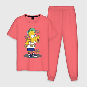 Мужская пижама хлопок с принтом Барт Симпсон показывает язык в Курске, 100% хлопок | брюки и футболка прямого кроя, без карманов, на брюках мягкая резинка на поясе и по низу штанин
 | 