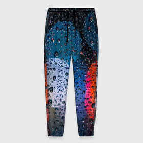 Мужские брюки 3D с принтом Разноцветные огни сквозь дождевое стекло в Петрозаводске, 100% полиэстер | манжеты по низу, эластичный пояс регулируется шнурком, по бокам два кармана без застежек, внутренняя часть кармана из мелкой сетки | 
