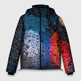 Мужская зимняя куртка 3D с принтом Разноцветные огни сквозь дождевое стекло в Петрозаводске, верх — 100% полиэстер; подкладка — 100% полиэстер; утеплитель — 100% полиэстер | длина ниже бедра, свободный силуэт Оверсайз. Есть воротник-стойка, отстегивающийся капюшон и ветрозащитная планка. 

Боковые карманы с листочкой на кнопках и внутренний карман на молнии. | 