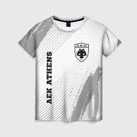 Женская футболка 3D с принтом AEK Athens sport на светлом фоне: надпись, символ в Белгороде, 100% полиэфир ( синтетическое хлопкоподобное полотно) | прямой крой, круглый вырез горловины, длина до линии бедер | 