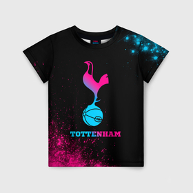 Детская футболка 3D с принтом Tottenham   neon gradient в Санкт-Петербурге, 100% гипоаллергенный полиэфир | прямой крой, круглый вырез горловины, длина до линии бедер, чуть спущенное плечо, ткань немного тянется | 