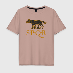 Мужская футболка хлопок Oversize с принтом Капитолийская волчица SPQR в Курске, 100% хлопок | свободный крой, круглый ворот, “спинка” длиннее передней части | 
