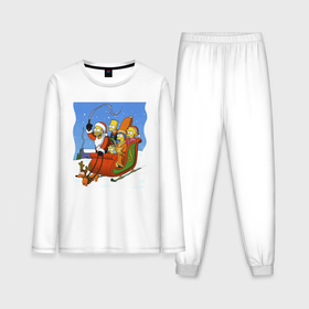 Мужская пижама хлопок (с лонгсливом) с принтом Новогодняя семейка Симпсонов в санях запряженных собакой ,  |  | Тематика изображения на принте: 