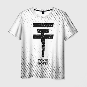 Мужская футболка 3D с принтом Tokio Hotel с потертостями на светлом фоне в Екатеринбурге, 100% полиэфир | прямой крой, круглый вырез горловины, длина до линии бедер | Тематика изображения на принте: 